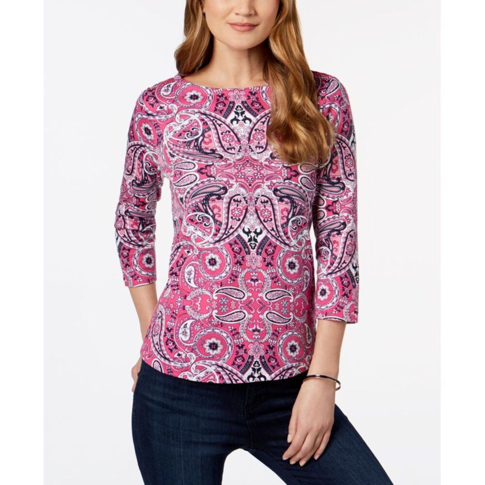 Charter Club Karen Scott Three-Quarter-Sleeve Cotton Top